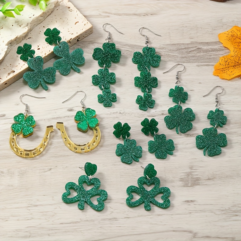 1pc St. Patrick's Day Green Wooden Print Earrings, Gift For Holiday