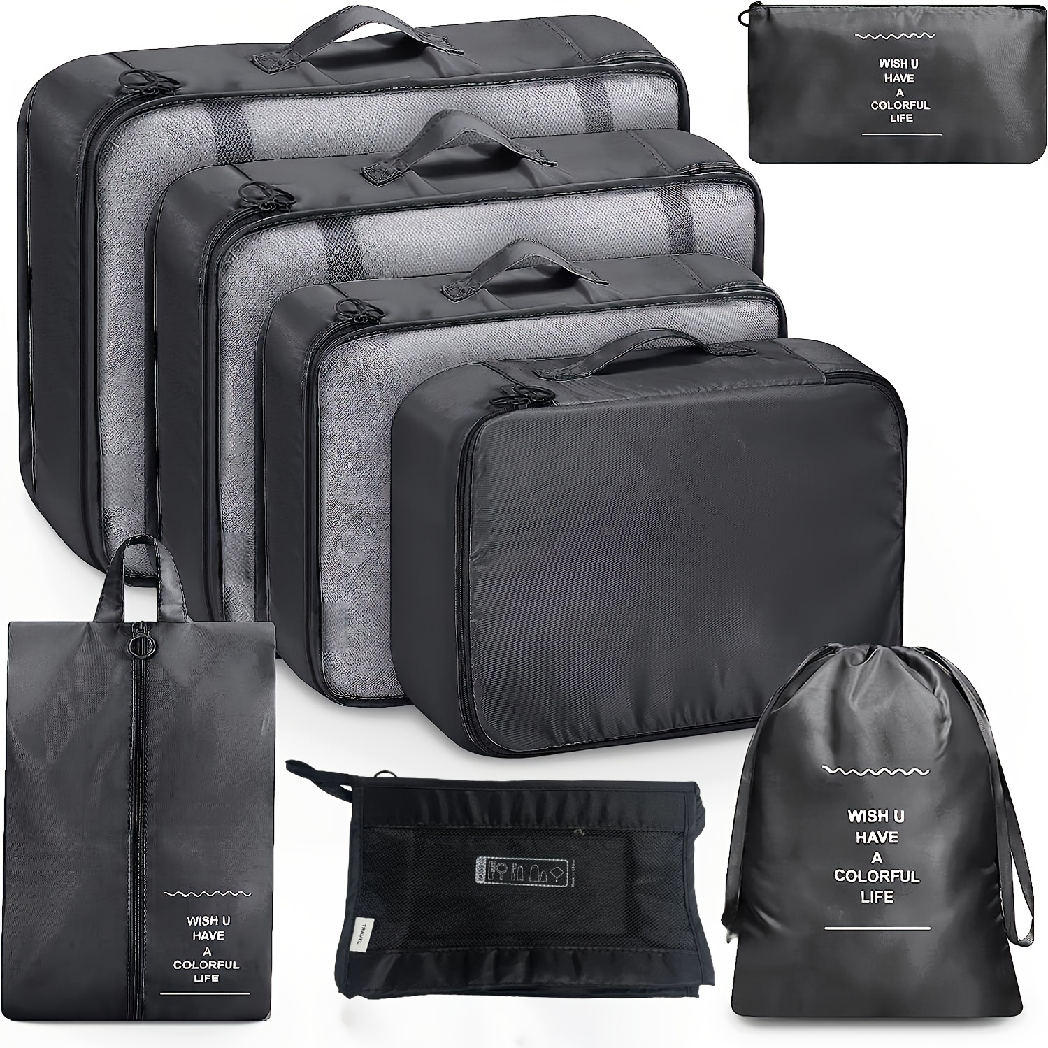 Waterproof Lightweight Travel Organizer Packing Bags Storage Cubes  (6-Piece-Set)
