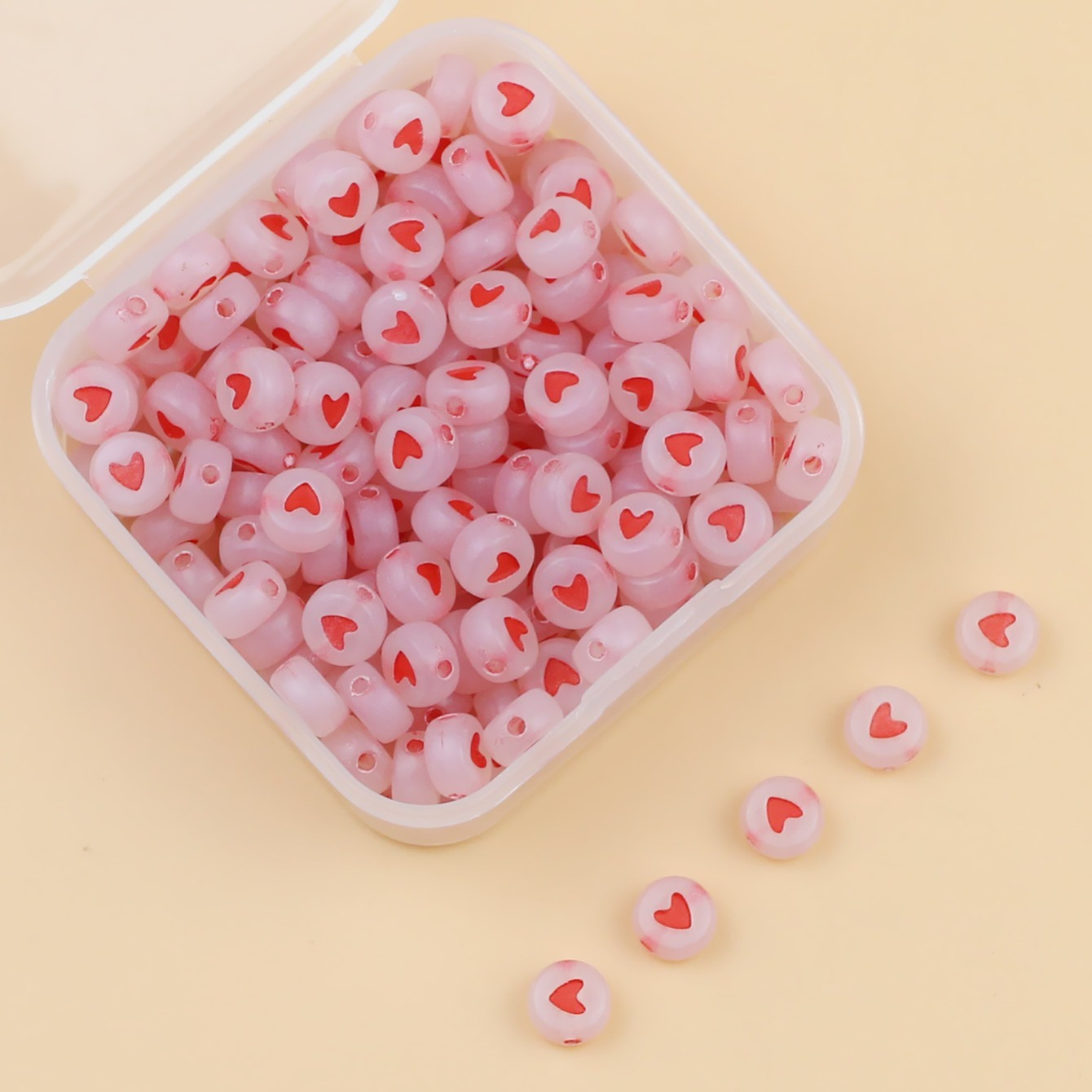 Pink Heart Pony Beads, Kandi Beads, Heart beads, Spacer Beads