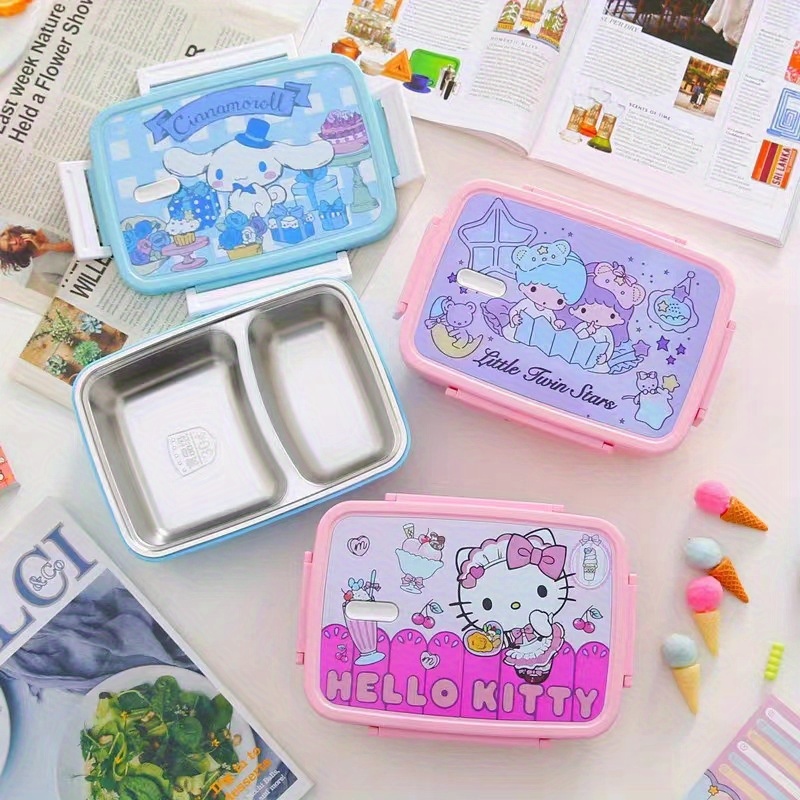 Kawaii Sanrio Hello Kitty Kuromi Double-Layer Bento Box Anime Portable  Separated Sealed Fresh Student Portable