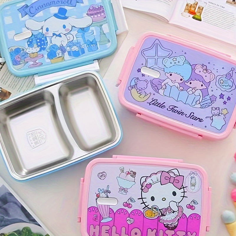 Cartoon Sanrio Hello Kitty Three Compartment Lunch Box My Melody Kuromi  Portable Lunch Box Student Compartment With Tableware - AliExpress