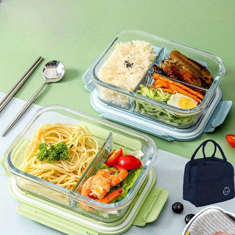 Glass Bento Box Microwave Oven Divided Fast Food Box Picnic - Temu