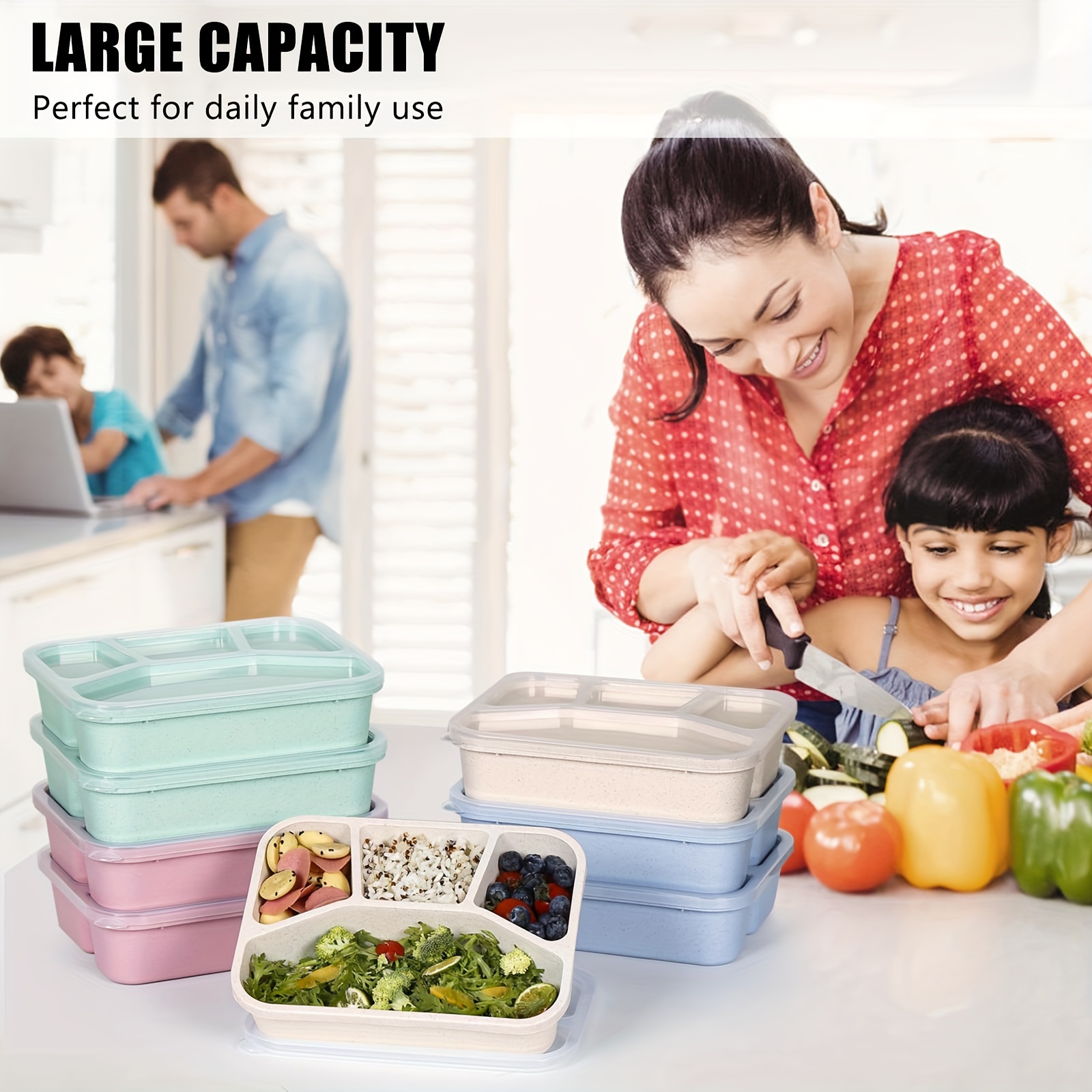 1pcs Microwave Lunch Box 3 Compartments Plastic Family Food Storage  Container for Office - AliExpress