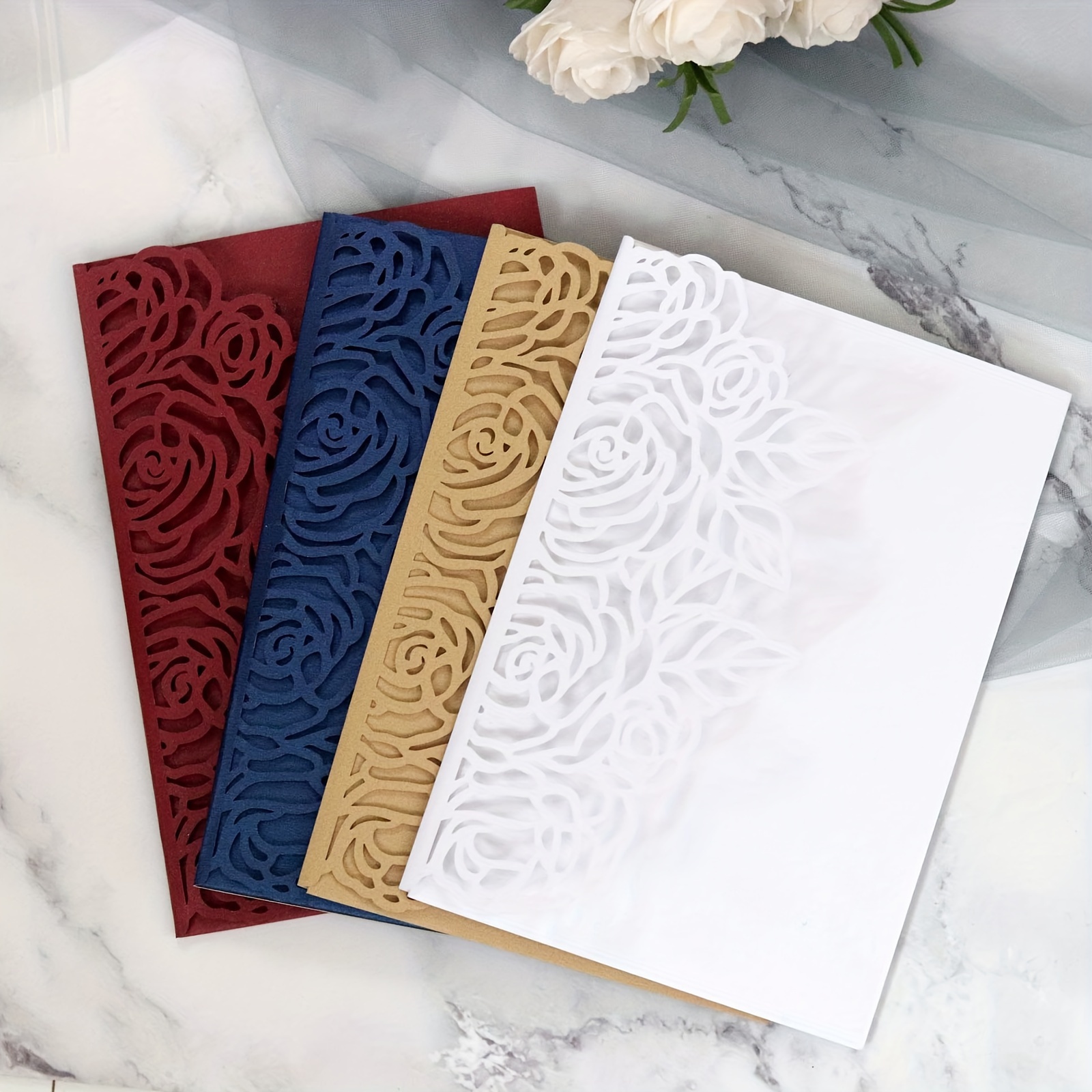Wedding Invitation Cards,10PCS Hollow Floral Design Invites Card with  Ribbon Best for Bridal Showers, Engagement Parties, Includes 10x [Covers +  Blank