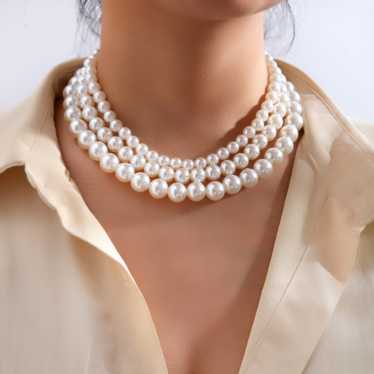 Three Layers Faux Pearl Necklace Fine Design Female Accessories,Necklace for Women,Temu