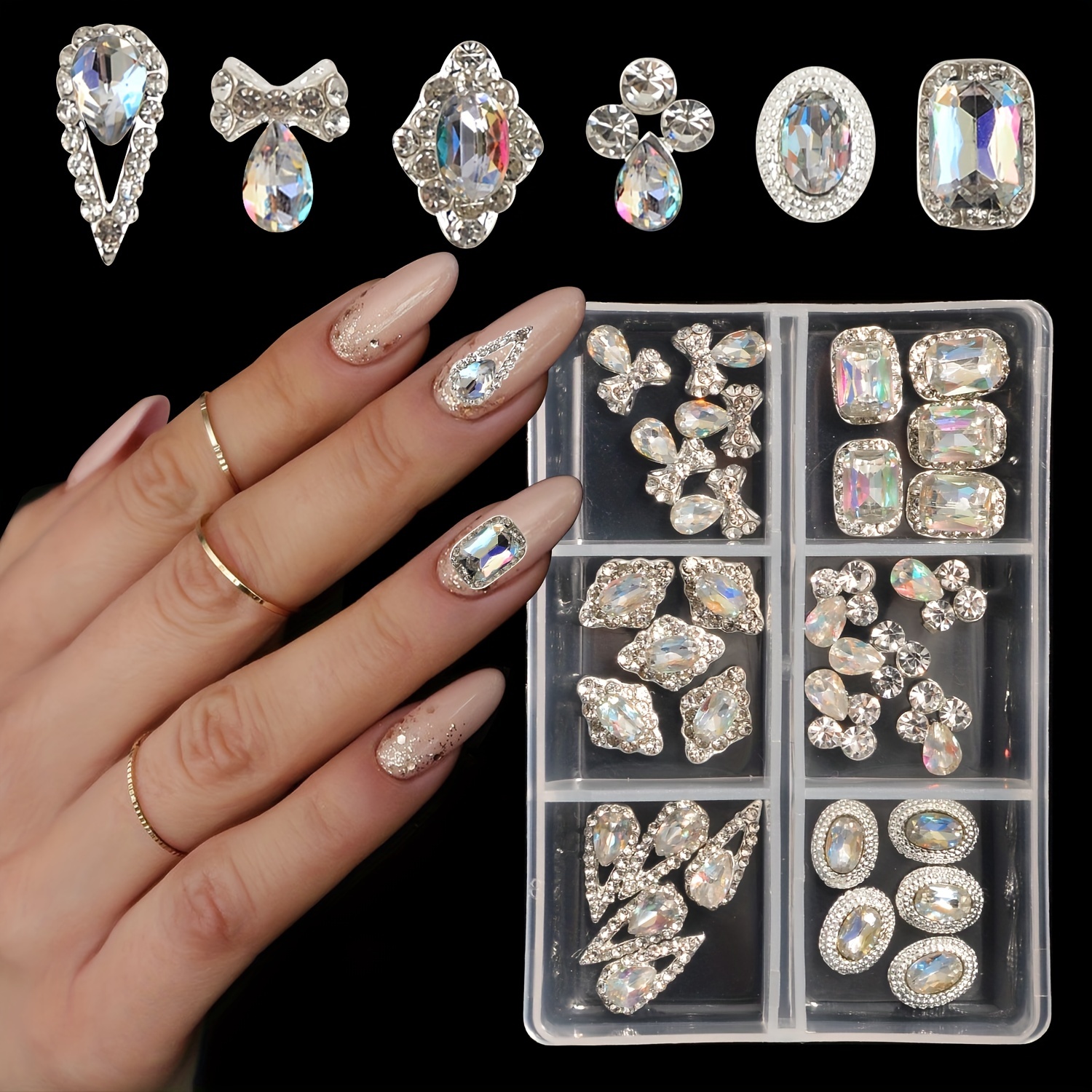 8 Pcs 3D Pointed Back Nail Rhinestones Nail Charms,Shiny Blue Heart Flower  Nail Gems Crystals Nail Charm Mix Rectangular Droplet Glass Crystal Nail