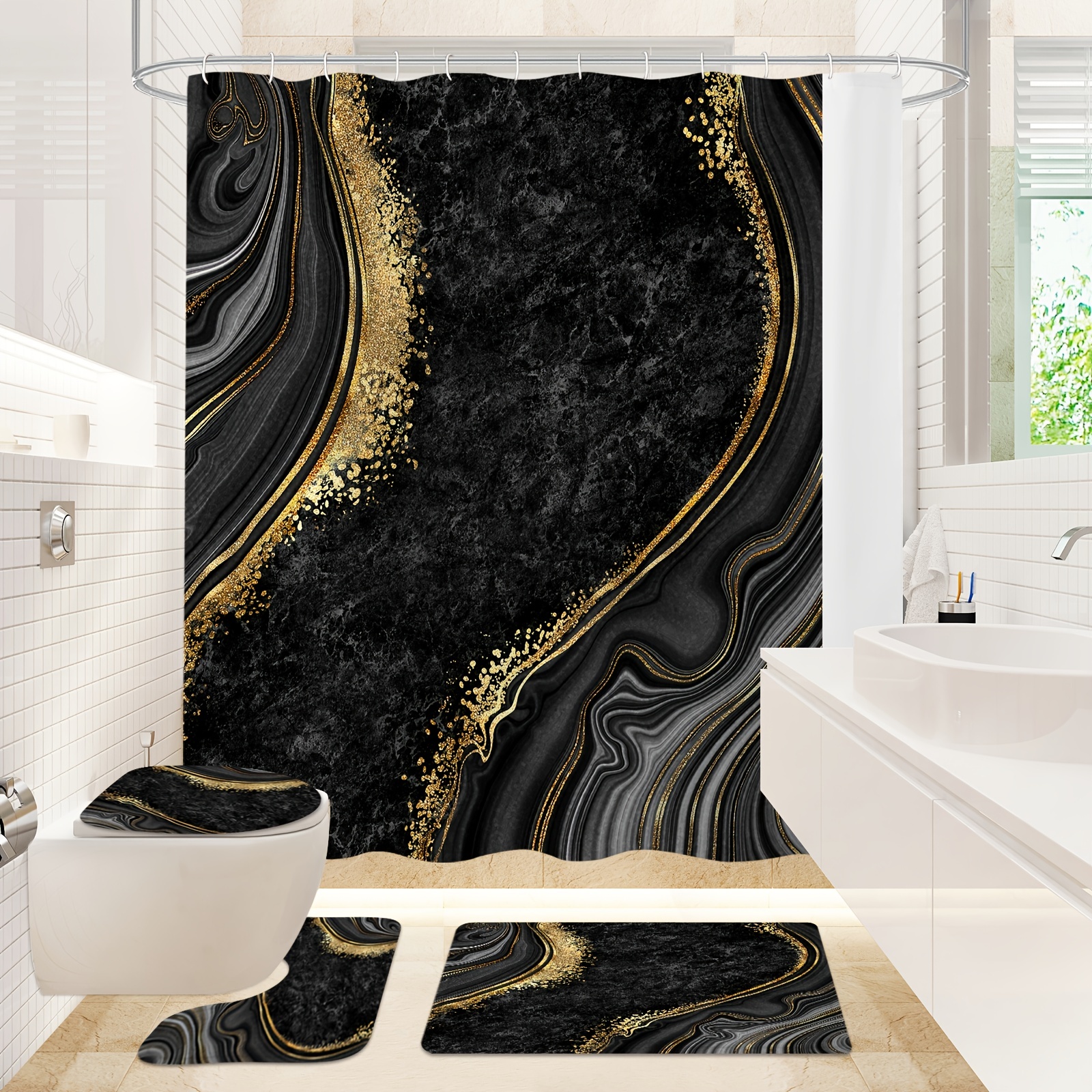 Bathroom Shower Curtain Set Sparkling Diamond pattern - Temu