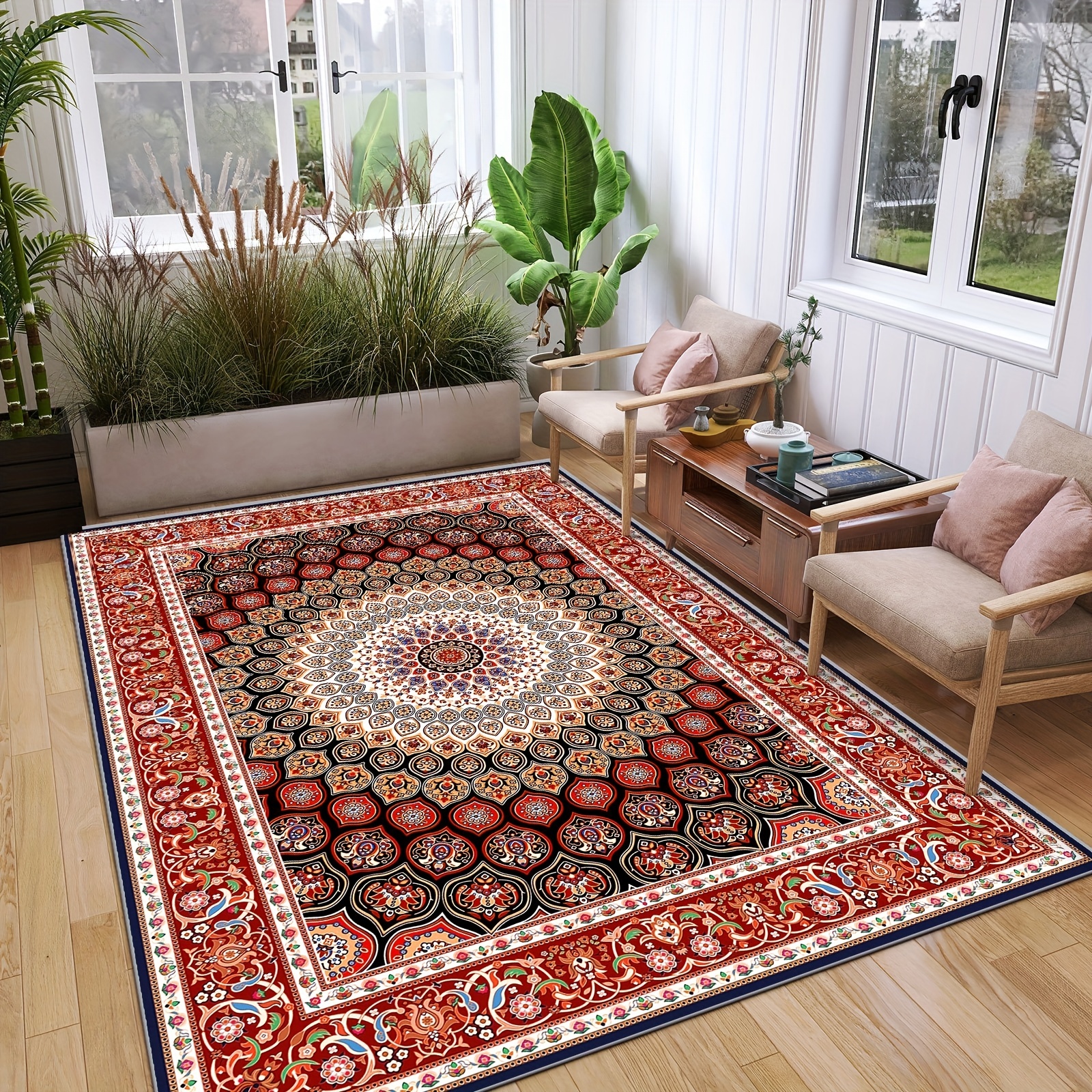 Vintage Persian Area Rug, Luxury Boho Living Room Rug, Non-slip Floor Mat  For Living Room, Non Skid Tpr Backing, Non-shedding Machine Washable Living  Room Bedroom Rug - Temu