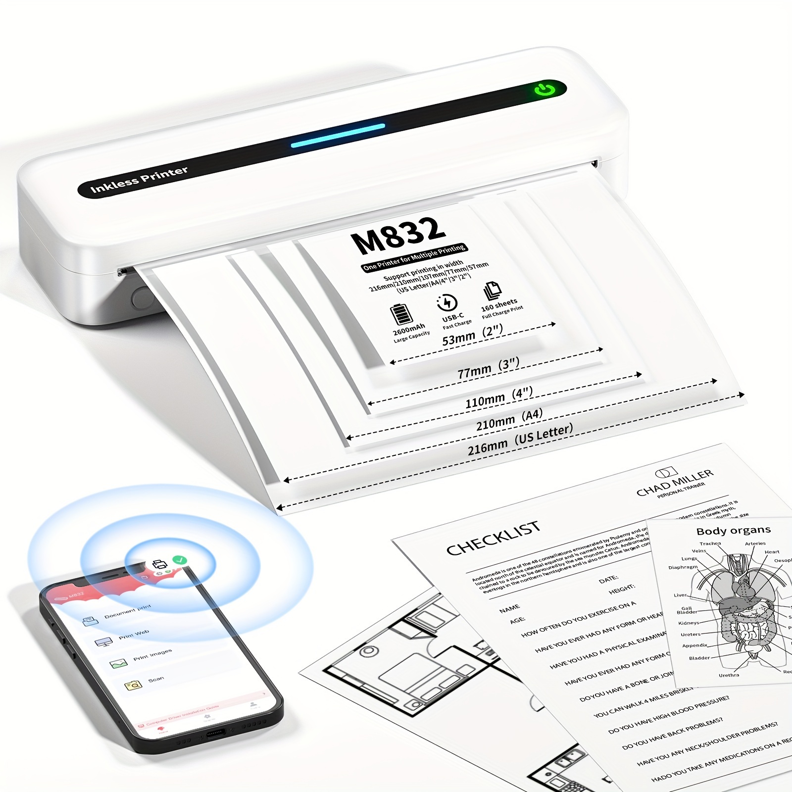 Itari M08F - Impresora portátil de plantillas de tatuaje, impresora térmica  inalámbrica Bluetooth para viajes, impresora de plantillas para teléfono y
