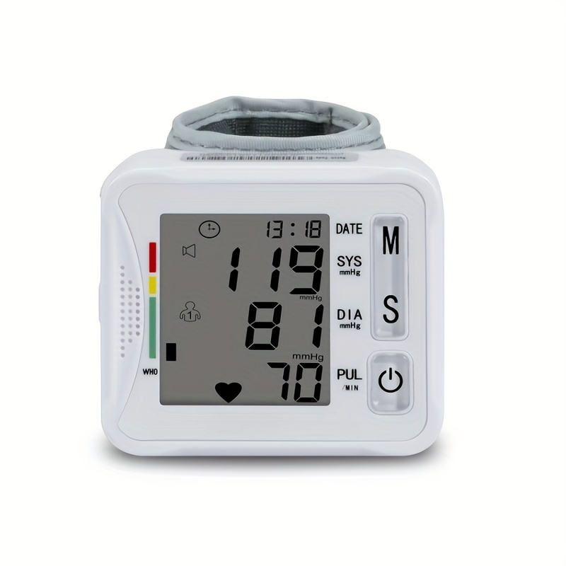 Monitor de presión arterial de muñeca, medidor de pulso de frecuencia  cardíaca, manguito de presión arterial ajustable con caja de almacenamiento