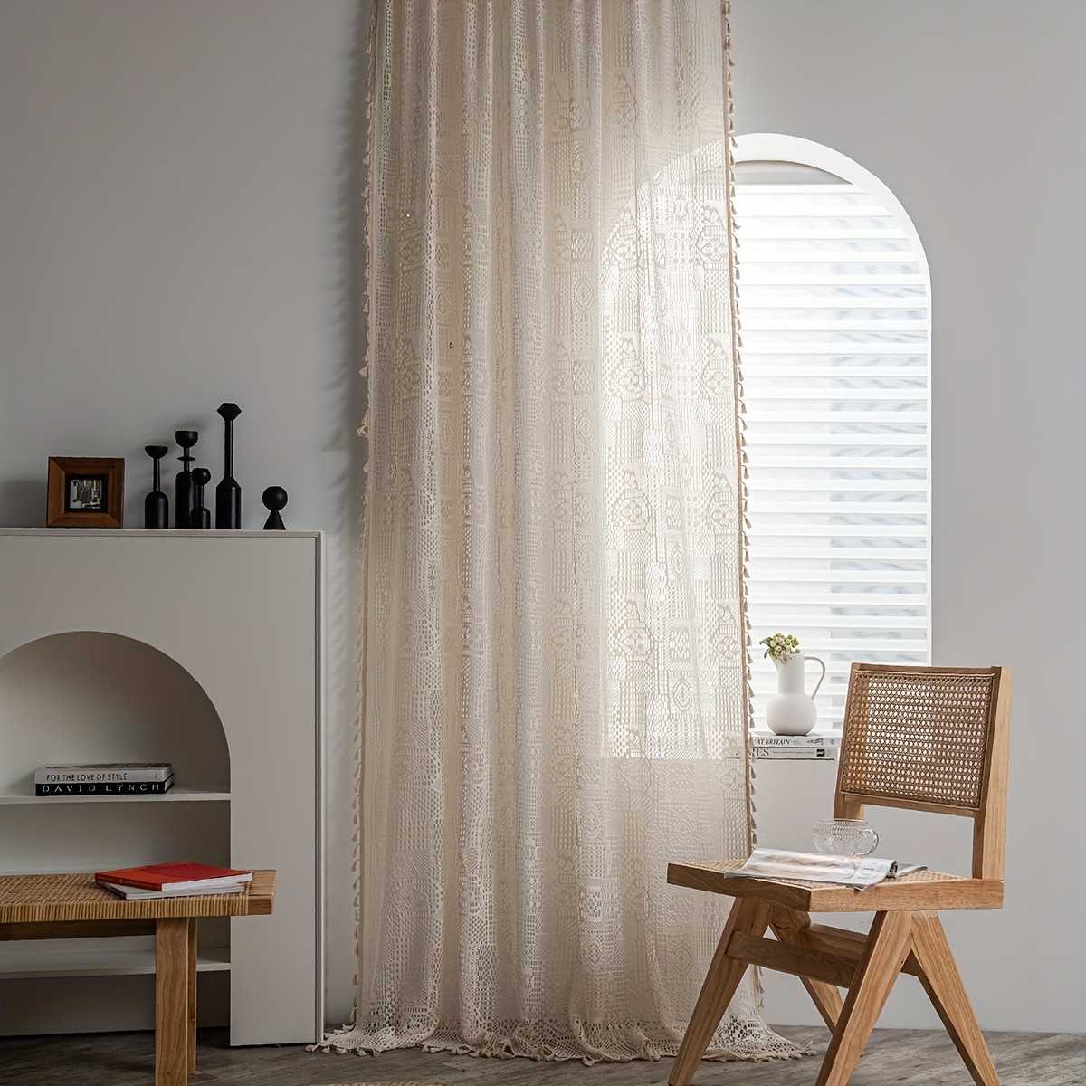 Panel de cortina Macrame para ventana de puerta de algodón bohemio para  divisor de habitación ventana puerta cortina