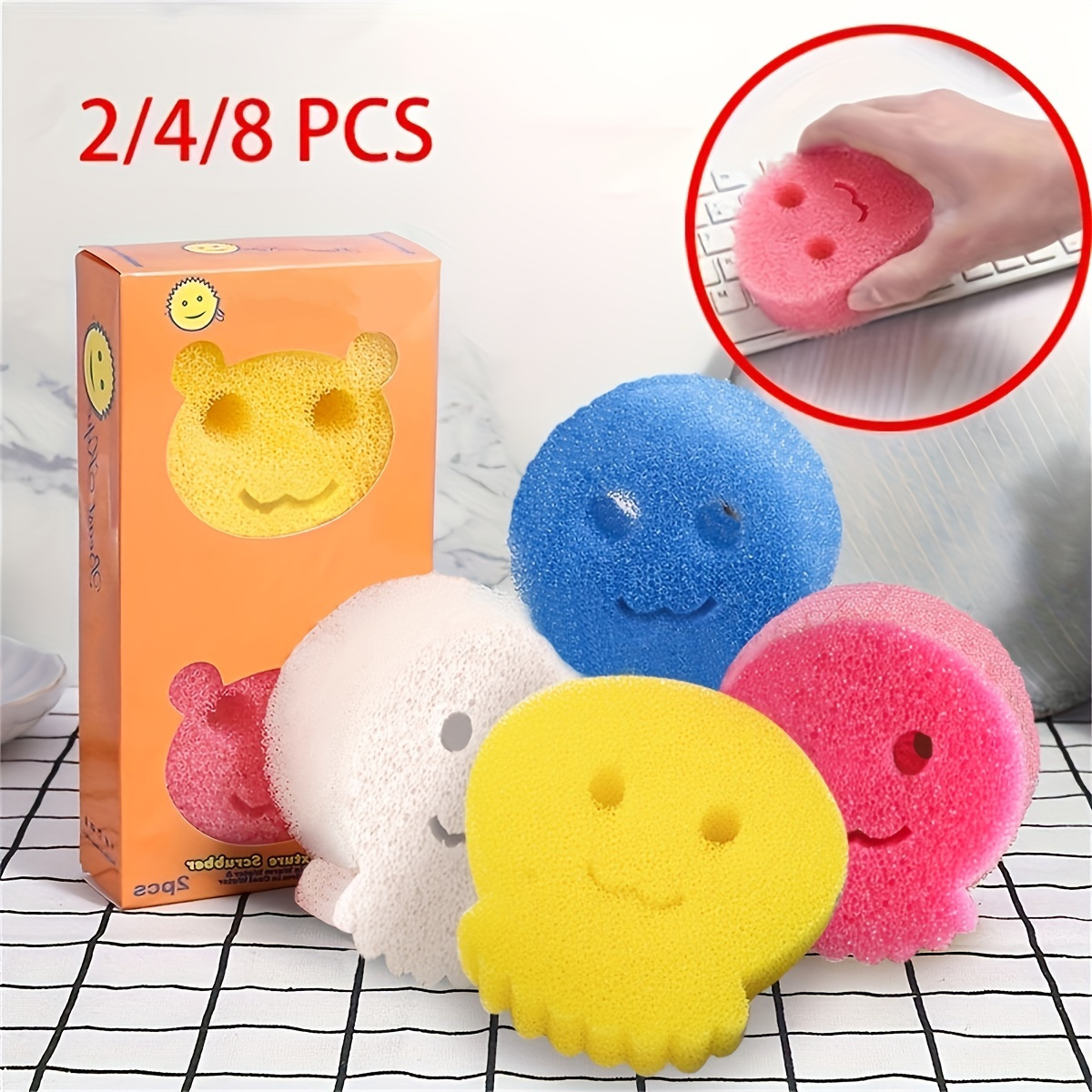Color Eponge Smiley Anti-Rayures, Eponge Vaisselle Lavable