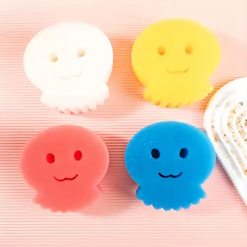 4Pcs Smiley Face Cleaning Wipe Soft Honeycomb Sponge for Household