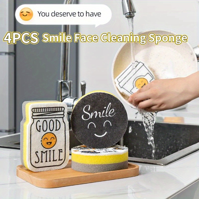 1PCS Dishwashing Sponge Smiling Face Cloth Strong Scouring Pad Miracle Sponge  Kitchen Bathroom Stain Odor Resistant Migic Cleaning Wipe
