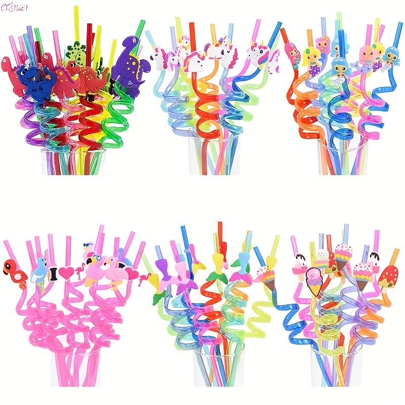 12pcs Unicorn Spiral Straws Creative PVC Decorative Drinking Straws Party  Supplies (Blue + Yellow + Red)