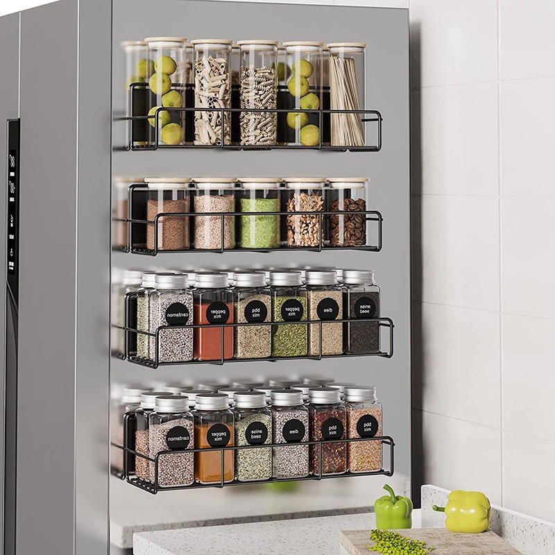 aceyoon Especiero Magnetico para Frigorífico, Estanteria Especias Cocina  Multiuso 2 Niveles Organizador Especias con 4 Ganchos y Portarrollos