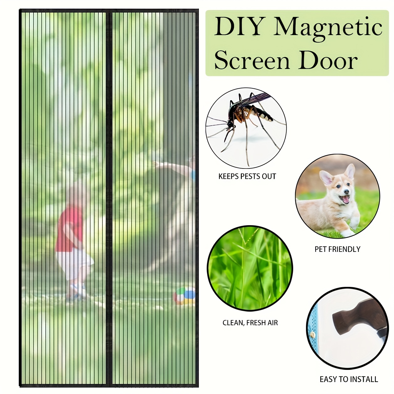 Mosquitera para puerta con cierre de cremallera, mosquitera para mascotas,  malla para moscas e insectos, resistente, a prueba de gatos