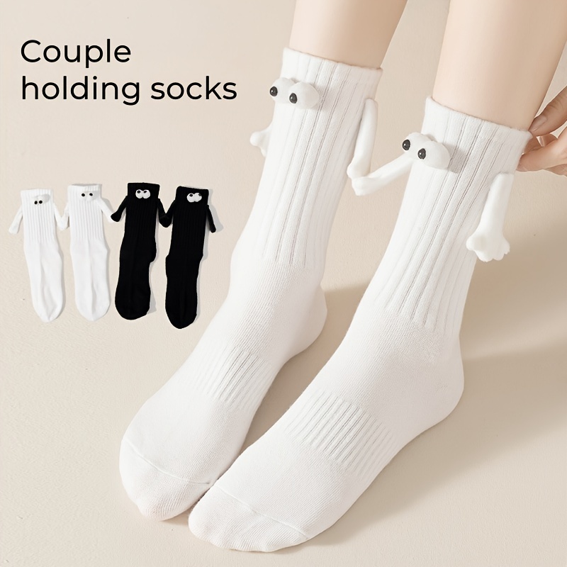 2pcs Magnetic Sucktion 3d Doll Couple Socks, Couple Holding Hands Funny  Socks, Mid-tube Cute Socks Funny Gifts For Women Men