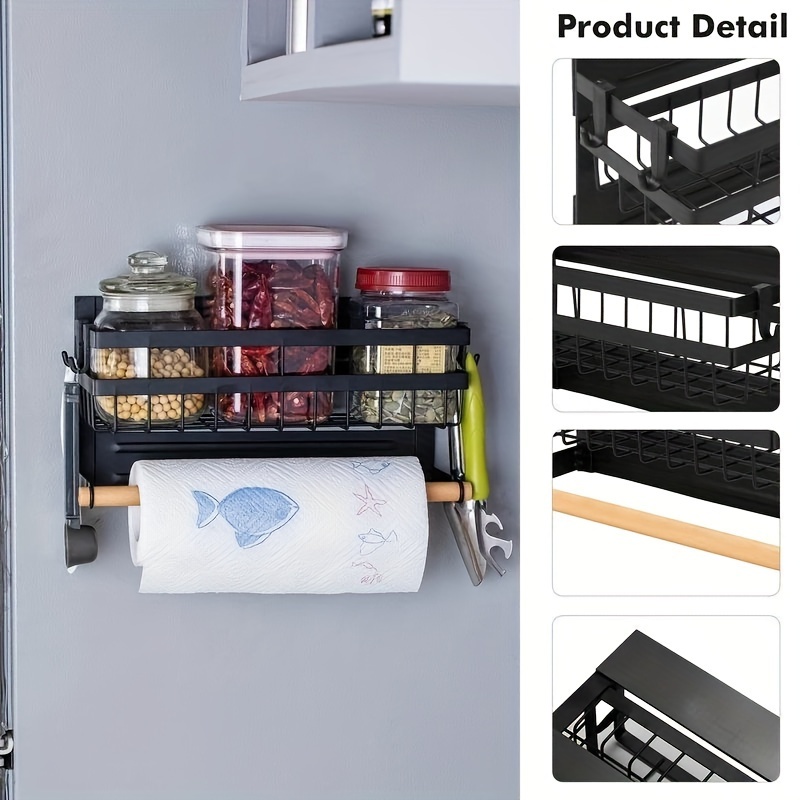 Magnetic Spice Rack Magnetic Paper Towel Holder for Refrigerator Fridge  Organizer for Kitchen, Space Saver Container for Kitchen/Apartment, Drill