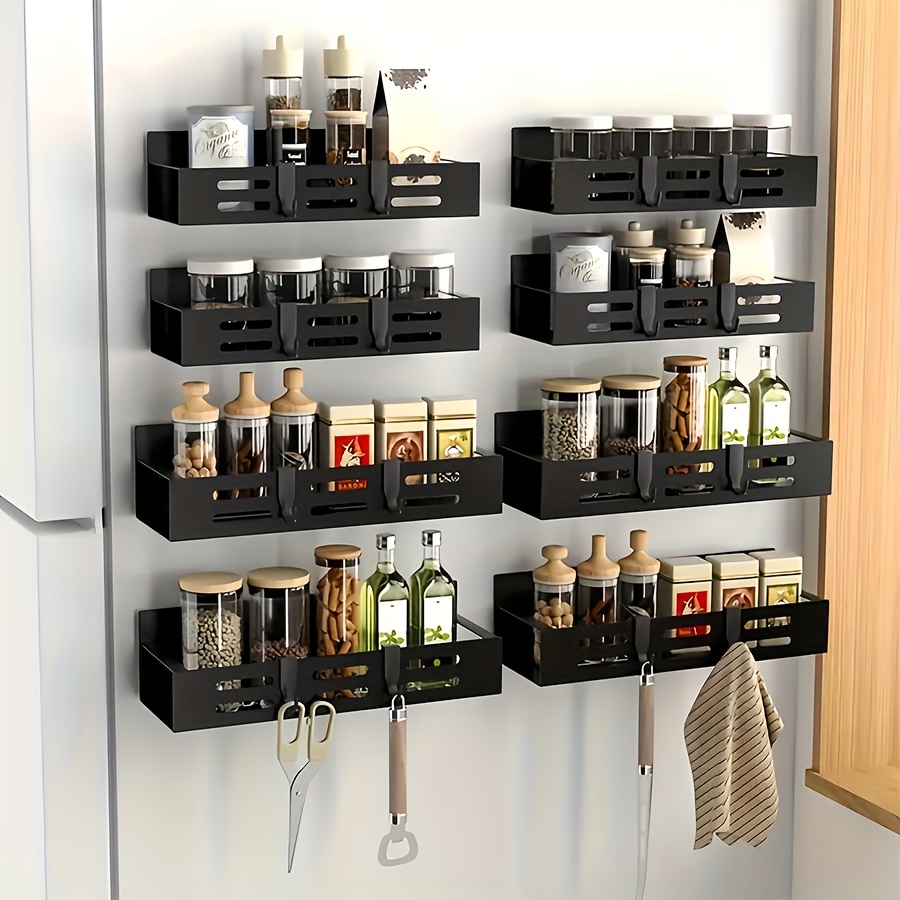 aceyoon Especiero Magnetico para Frigorífico, Estanteria Especias Cocina  Multiuso 2 Niveles Organizador Especias con 4 Ganchos y Portarrollos