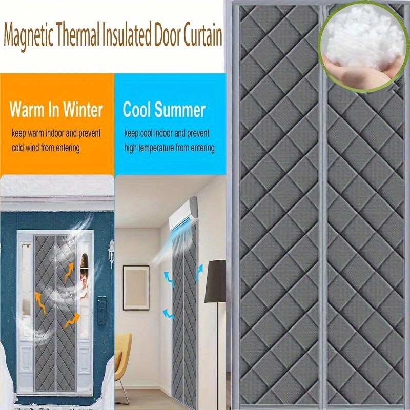 1Set Magnetic Thermal Insulated Door Curtain Storm Wind Insulation Curtain, Size: 200X70X1CM, Gray