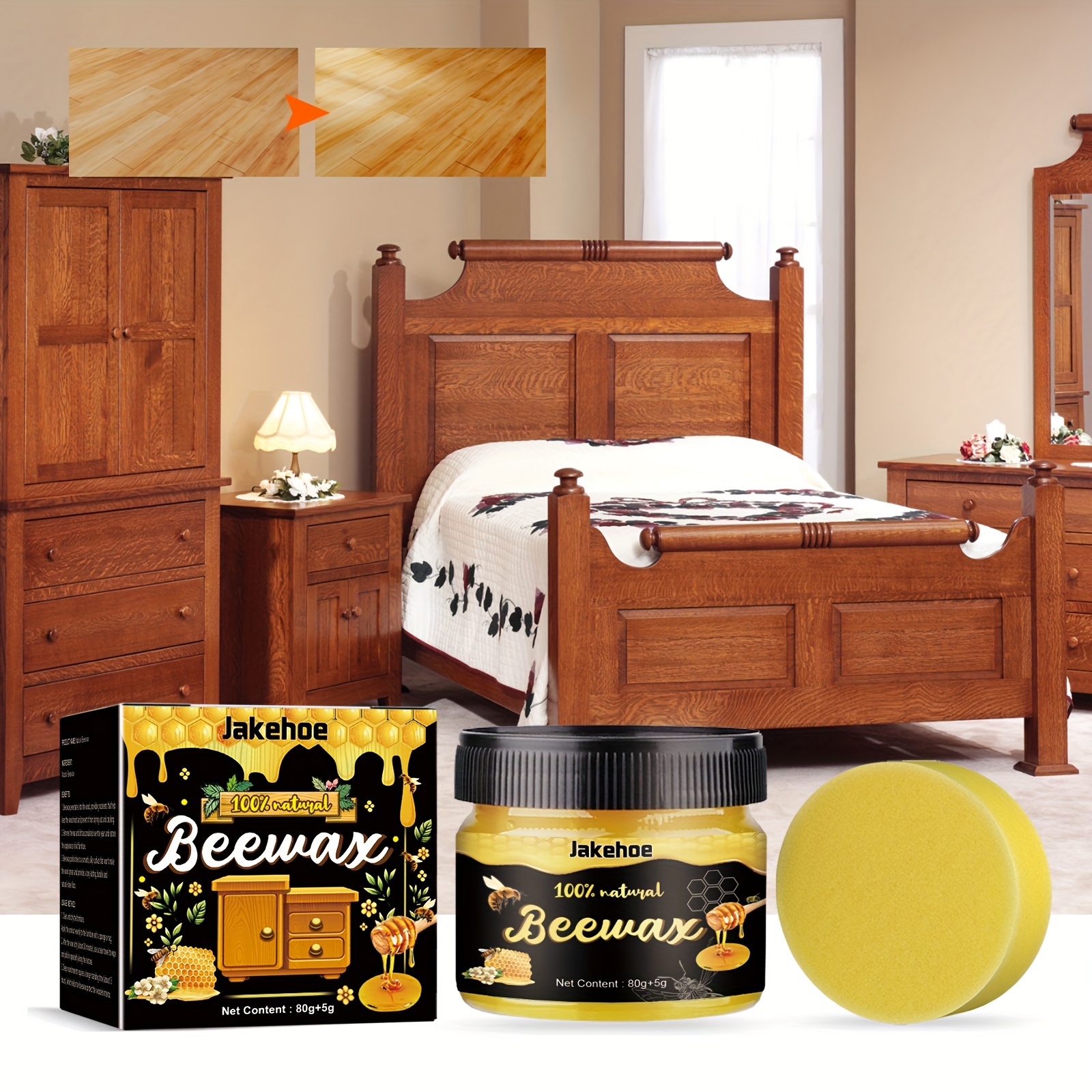 BROUYOUE Cera de abejas para muebles, esmalte de madera, cera de abejas,  protector de suelo de madera natural, limpiador de limpieza, toallitas de
