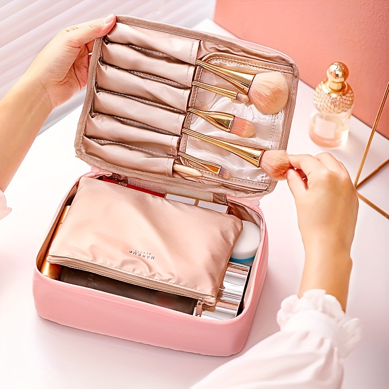 Initial Letter Print Makeup Bag, Portable Canvas Comestic Bag, Toiletry  Wash Organizer & Purse For Travel - Temu