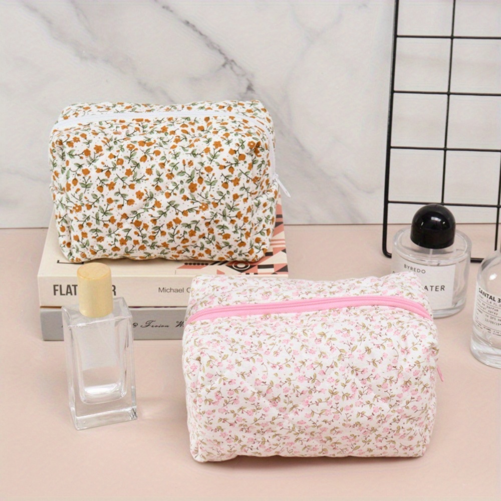 Simple Large Capacity Cosmetic Bag Flower Quilted Makeup - Temu