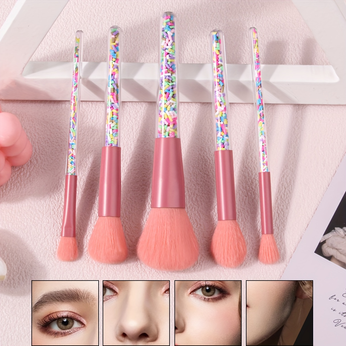 Zoreya Glitter Acrylic Makeup Brush Set For Powder Blush - Temu