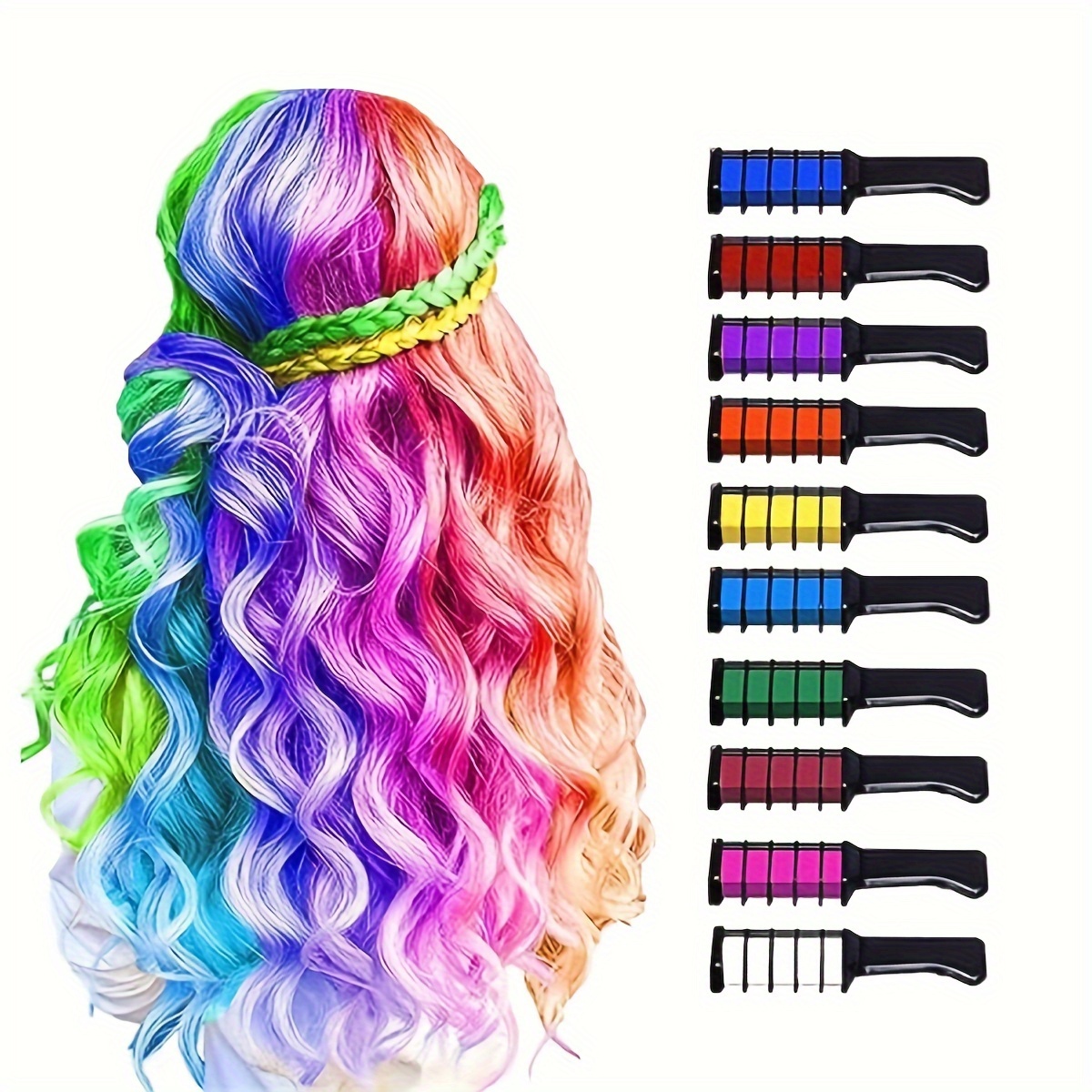 Hair Chalk Pinkiou Temporary Bright Hair Color Dye for Girls Kids, Washable Hair Chalk Set/Kit for Girls New Year Birthday Party Cosplay DIY - 8