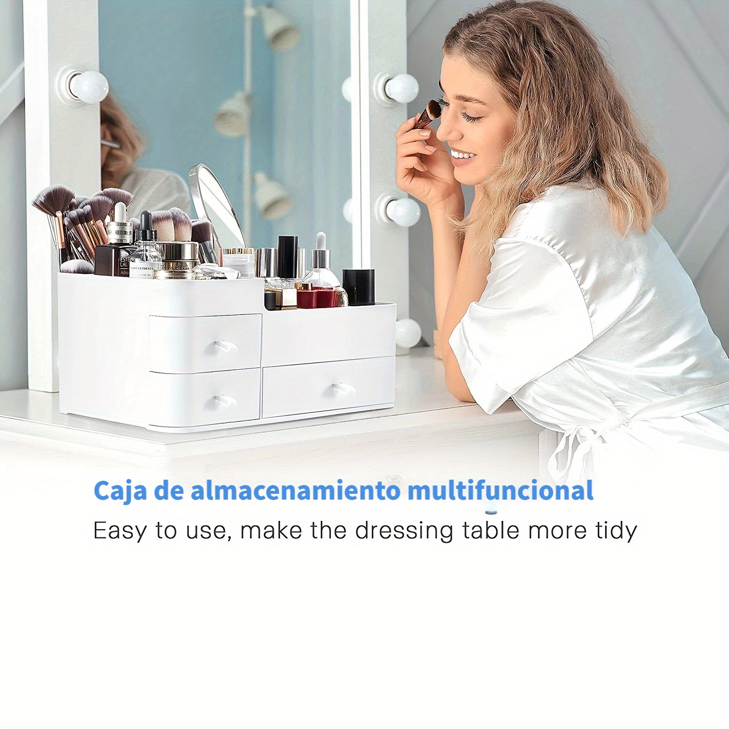 Organizador de baño aseo para maquillaje pintalabios con espejo. Caja –