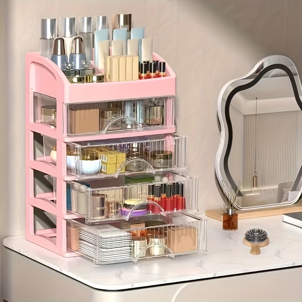 Organizador de maquillaje transparente y almacenamiento apilable grande  para el cuidado de la piel con 7 cajones, soportes de maquillaje para  joyas
