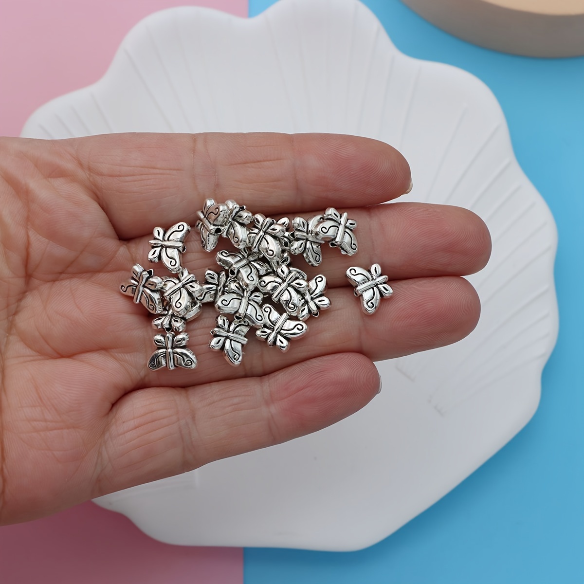 10pcs 11x12mm Antique Silver Plated Elegant Butterfly Loose Spacer Beads  Charm Necklace Diy Bead Jewelry Accessories Hole Fit 1mm Cord