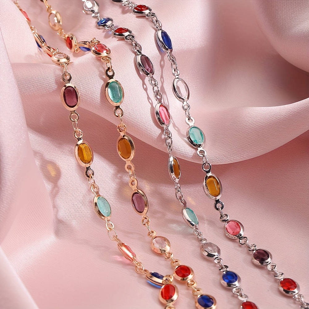 1 Meter Mixed Color Crystal Zircon Bezel Charms Beads Chain - Temu