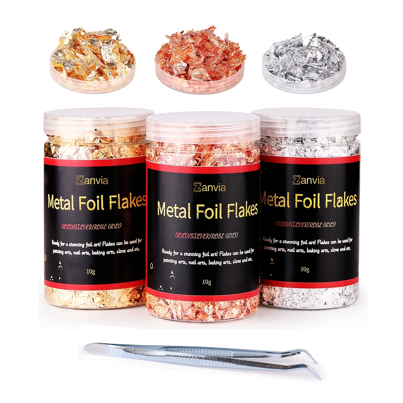 3 Bottles Metallic Gold Foil Flakes for Resin(15g Foil Per Color)