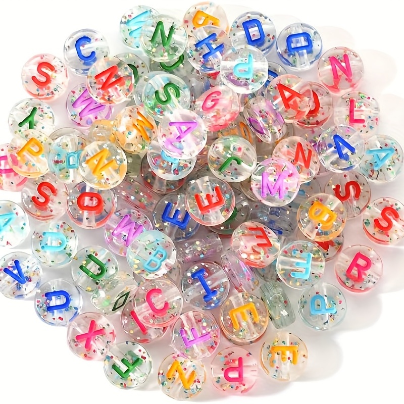 100Pcs/lot 7mm Transparent Plastic Pink Letter Loose Beads DIY  JewelryMaking Accessories Handmade Material Art Craft Necklace  BraceletKeychain