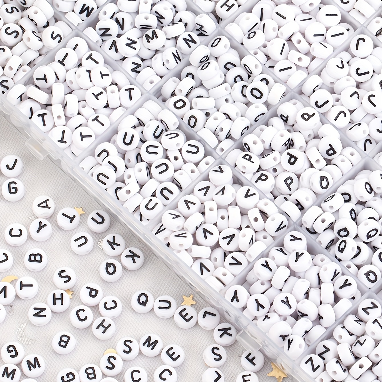 Alphabet Letter Beads, 7mm White Gold Round Acrylic Beads with Letters ,  ABC Name Beads, A-Z Letter Beads, Love Beads