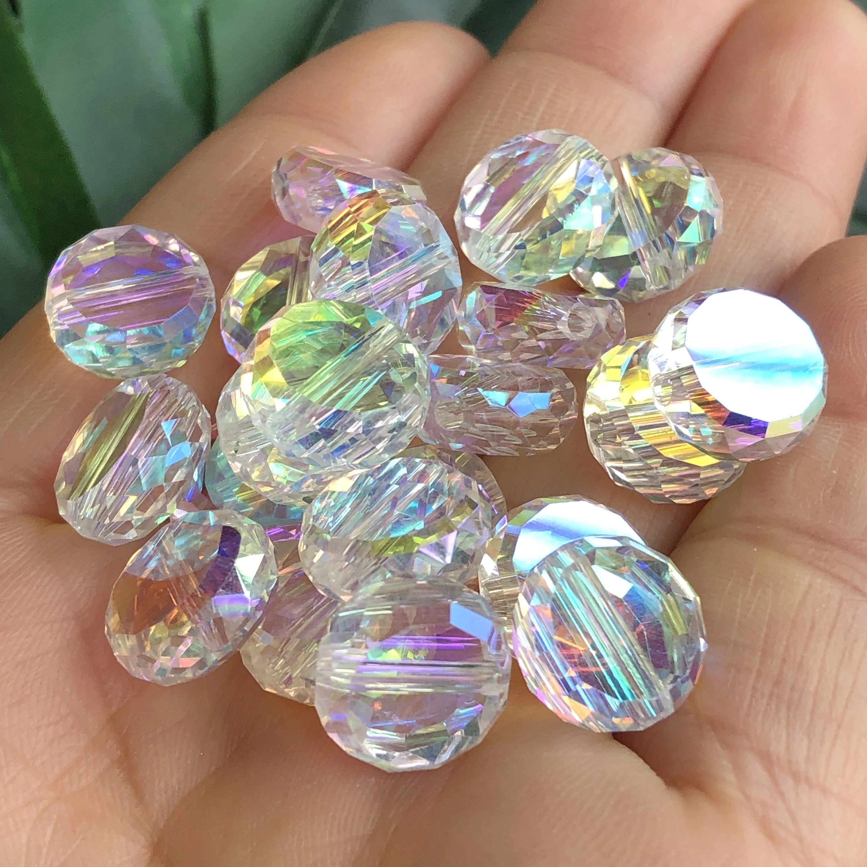 100 pcs Octagonal Beads colorful Glass Crystal Beads 14mm 2 Hole Chandelier  Lamp Light Prisms Parts Suncatcher Beads Pendant Decoration(14MM-100pcs)