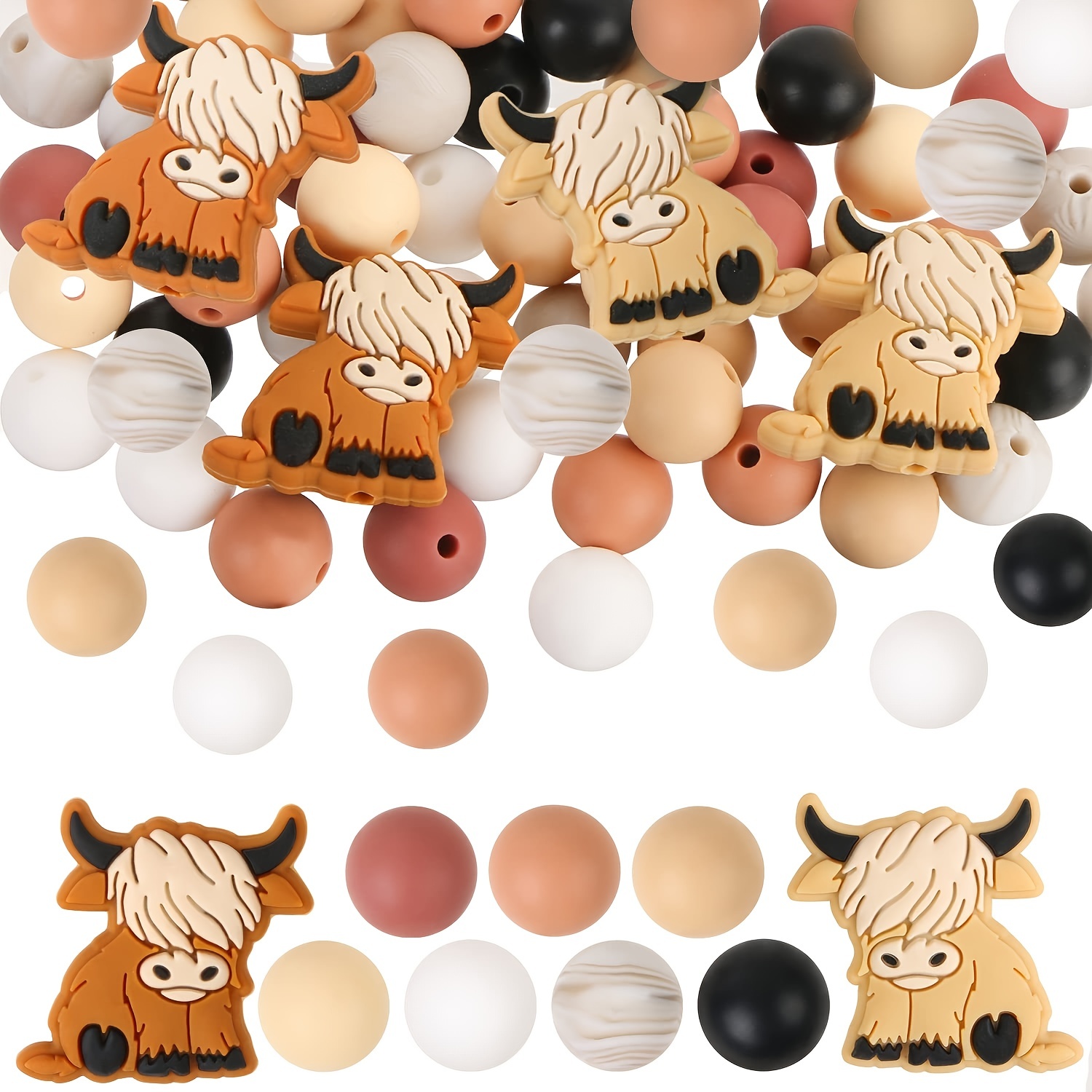 15pcs Silicone Focal Beads for Pens Characters, Cow Animal Focal Beads Silicone Charms Keychain Making Kit Assorted Silicone Beads for Beaded Pen