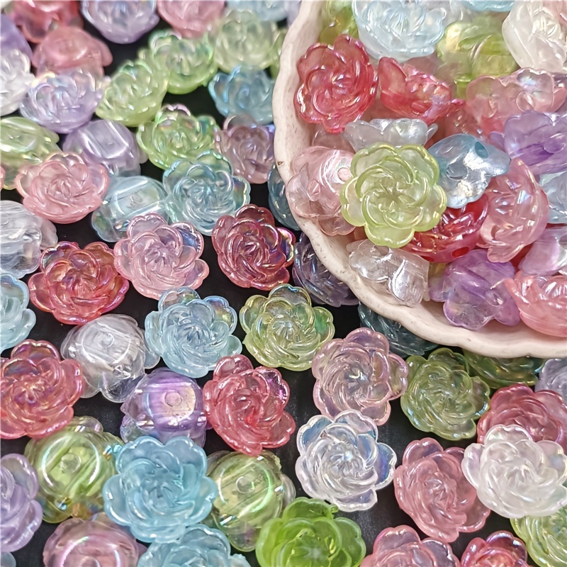 Rose Beads / Acrylic Flower Bead (14mm / Assorted Candy Color Mix / 15, MiniatureSweet, Kawaii Resin Crafts, Decoden Cabochons Supplies