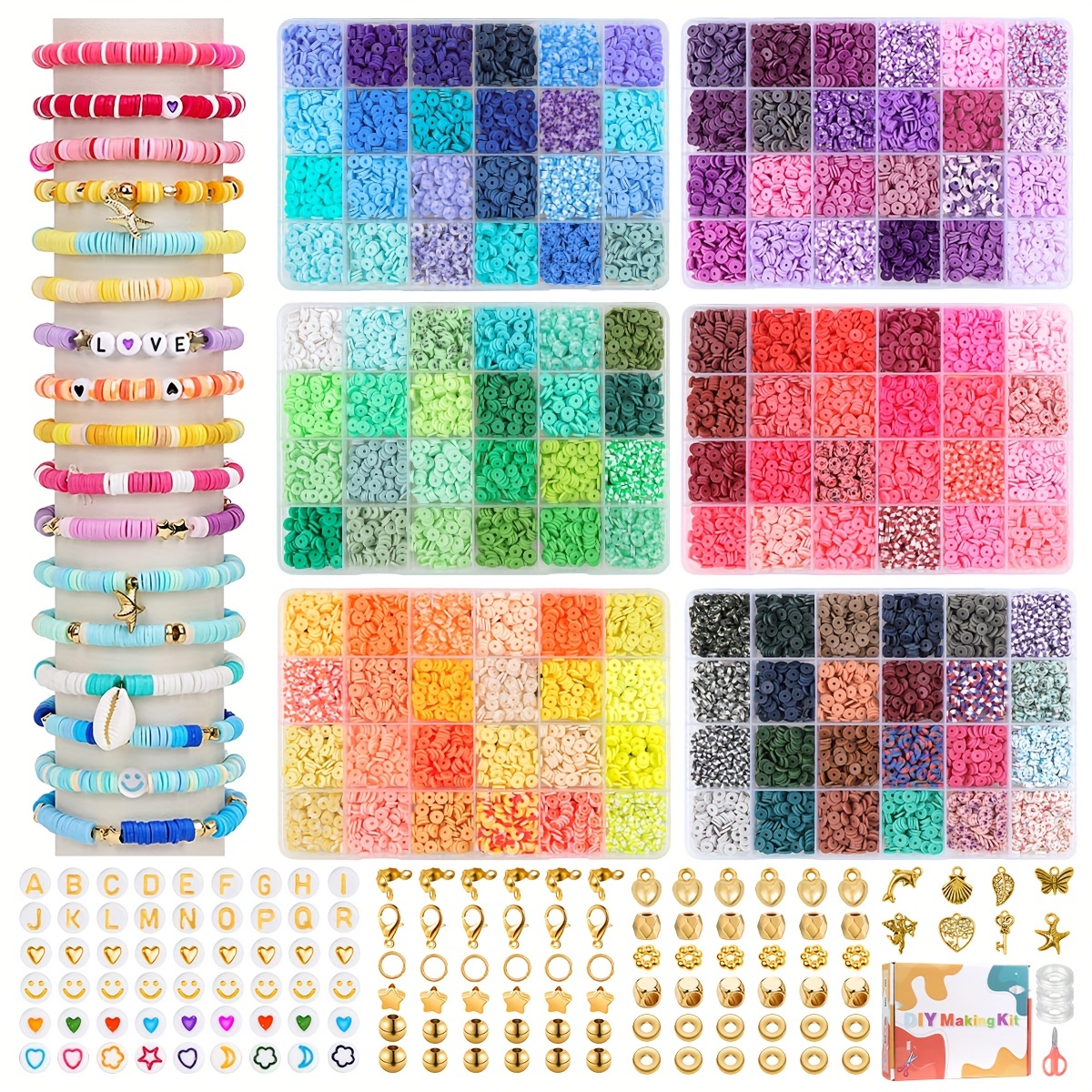  Kit de cuentas para hacer pulseras, 10800 piezas, 10800 piezas,  108 colores, cuentas de la amistad, 5 cajas de cuentas de letras para kit  de fabricación de joyas, regalo de 0.236