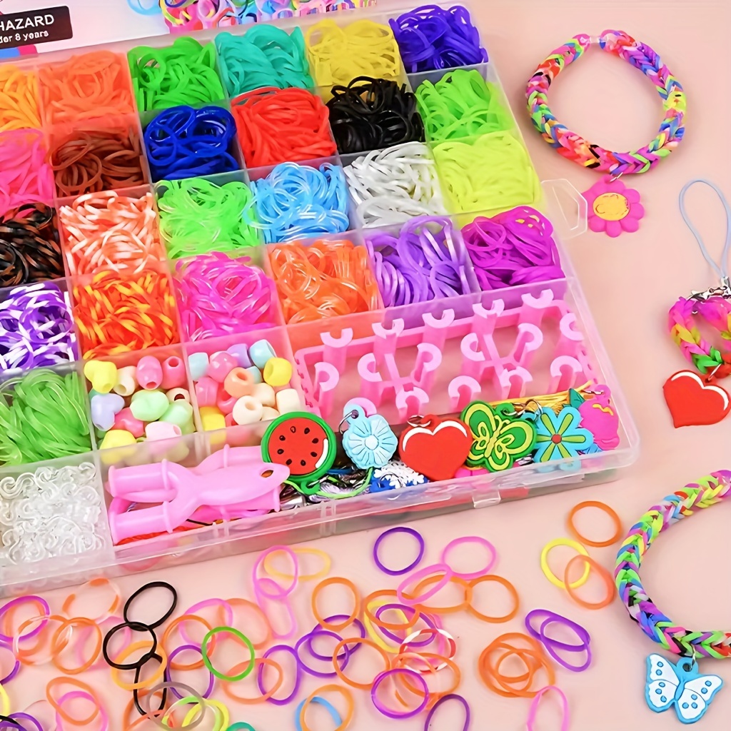 600Pcs 15 Grids Elastic Rubber Bands DIY Tool Set Colorful Weave Machine  Bracelet Handicraft Kit Girl Gift Kids Toy For Children