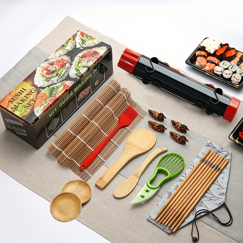 Kit completo de fabricación de sushi para principiantes, 30 en 1 para hacer  sushi, con alfombrillas de bambú, rodillo de bazooka, molde de arroz para