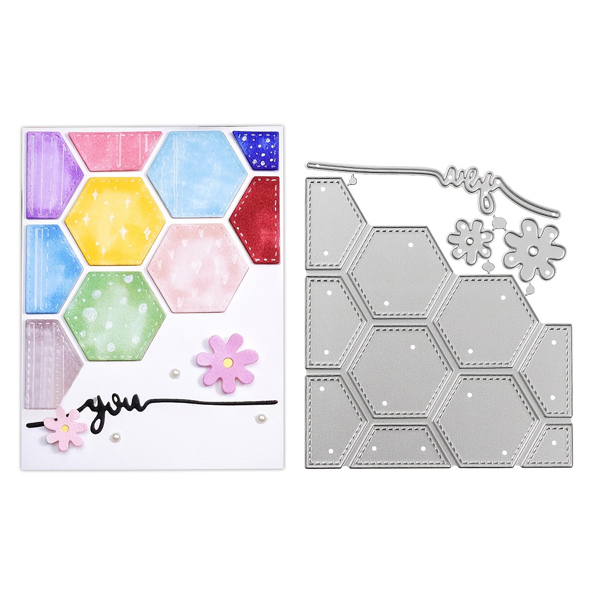 Alinacutle Hexagon & Square Layered Card Background Metal Die Cut, Layering  Cutting Die,Paper Craft Die-Cuts,Scrapbooking Cutting,DIY Card Metal Punch