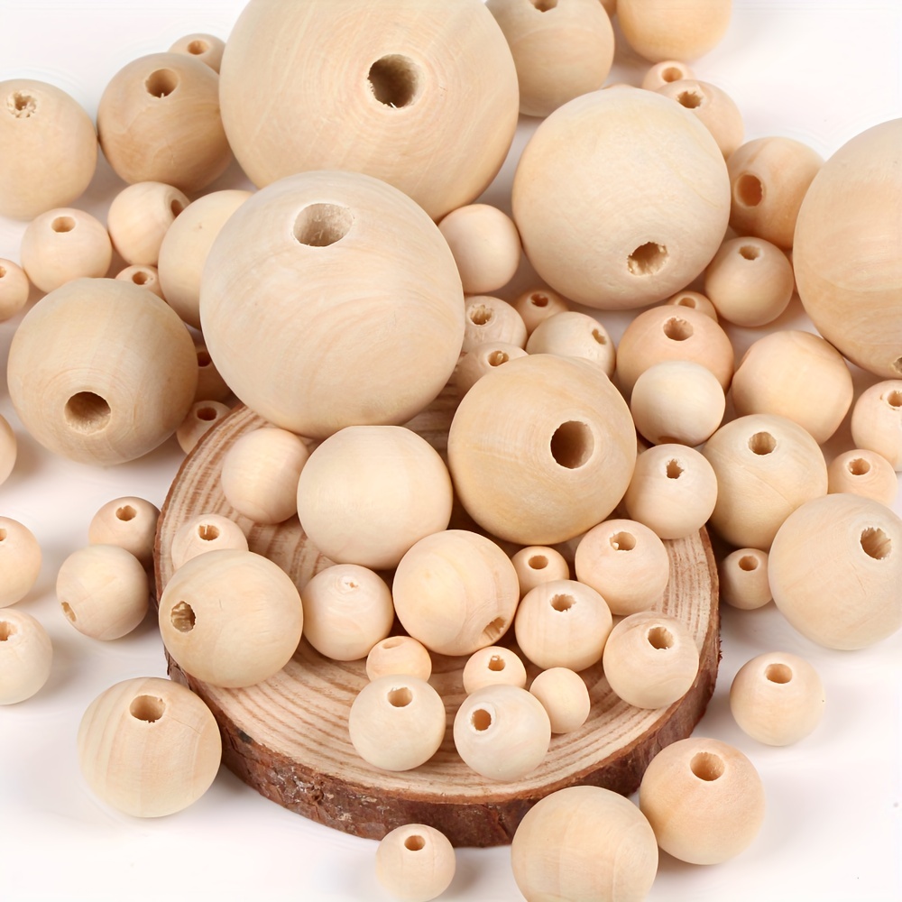 1105 cuentas de madera para enhebrar bolas de madera natural con agujero de  20 mm, 16 mm, 12 mm, 10 mm, 8 mm, 6 mm para manualidades, joyería
