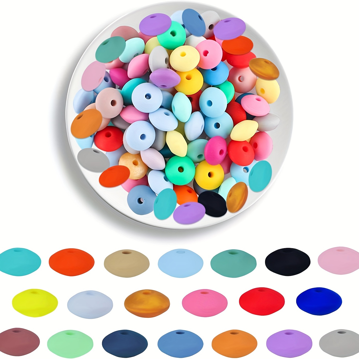  300 Pcs Silicone Lentil Beads For Keychain Making 12mm  Rubber Silicone Focal Beads Bulk Loose Beads For Pens Bracelet Necklace  Crafts Making