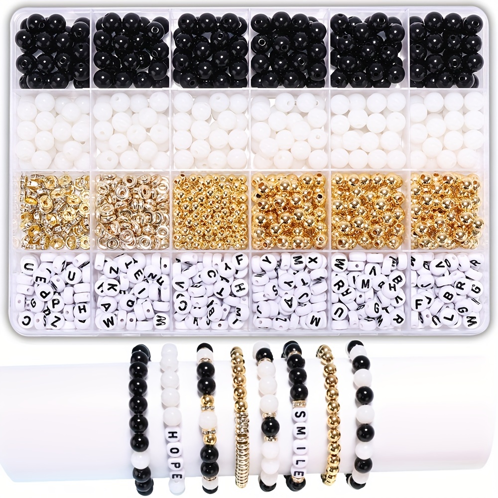 24 Color 8mm Round Glass Beads, 720pcs Black White Bracelet Beads Bulk  Marble Loose Beads Spacers for Halloween Earring Necklace Bracelet Jewelry  Making 
