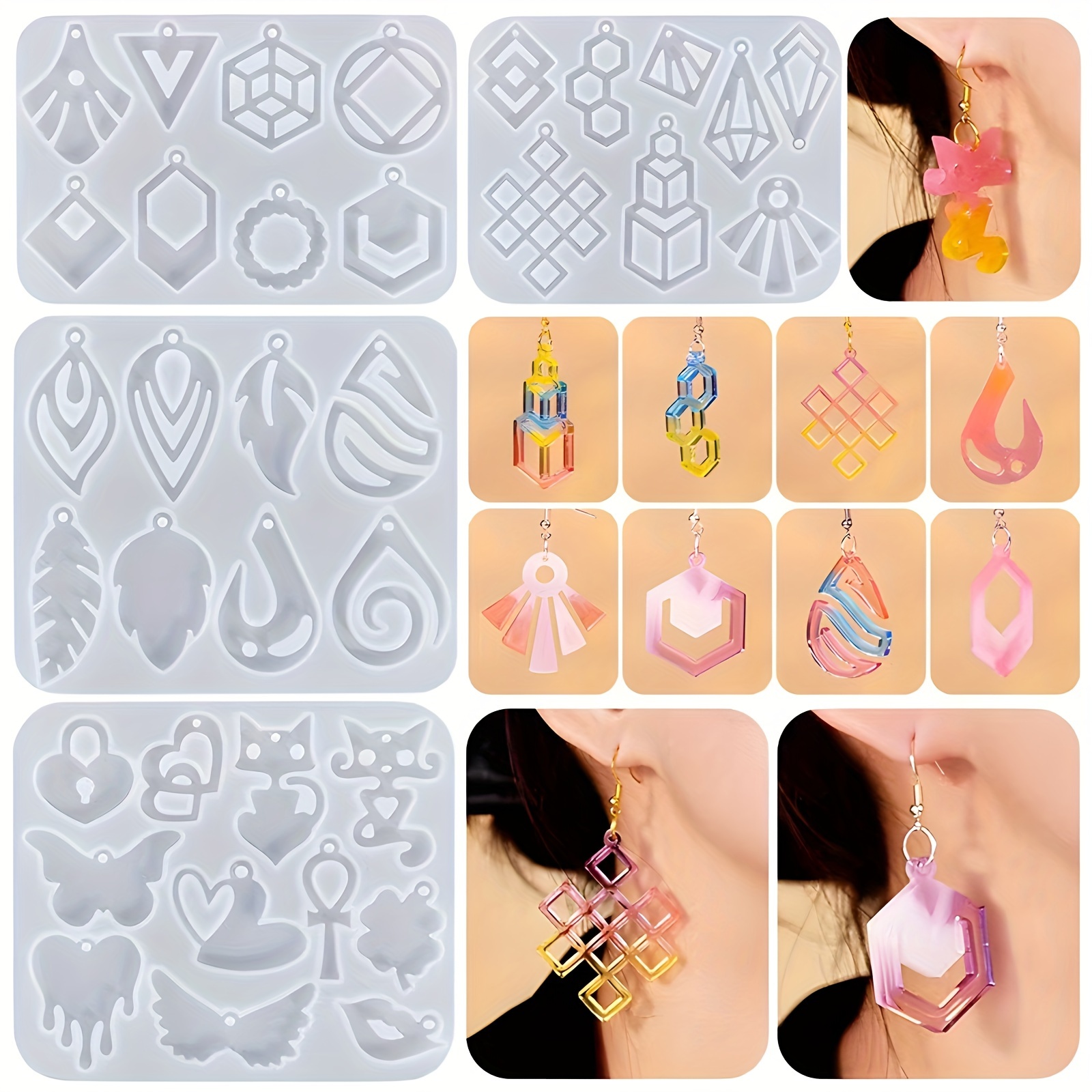 Pendant Silicone Molds, 16pcs Variety Geometric Molds With Hanging Hole,  Jewelry UV Resin Mold, Necklace Keychain Molds For Epoxy Resin Decoration  DIY