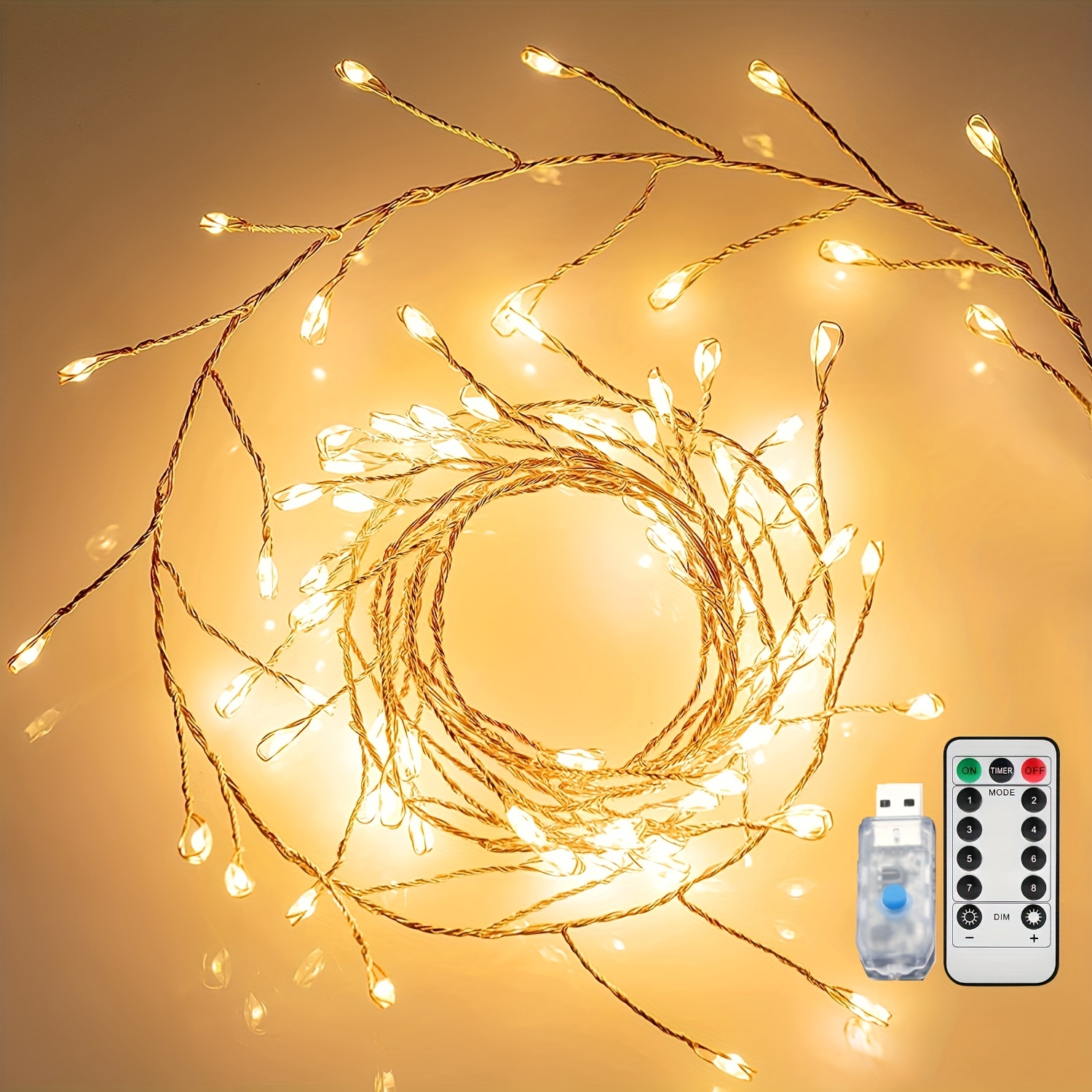 Télécommande fée guirlande lumières plume rideau lumière décoration maison  cuivre LED guirlande scintillement alimenté par batterie