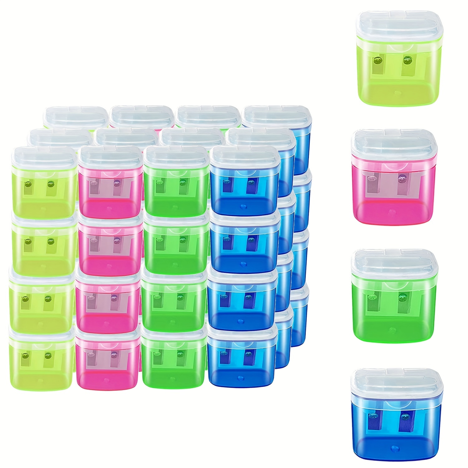 ForTomorrow Manual Pencil Sharpener Bulk - 24 Pack Small Colored Handheld  Dual Hole Pencil Sharpeners with Lid for Kids, School Classroom